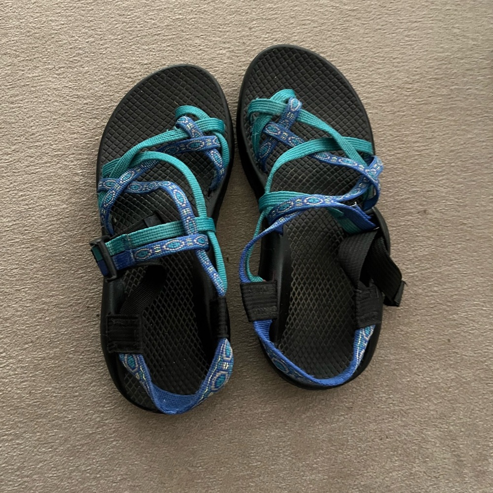 Teal and Blue Chaco Sandals Boat Beach Water